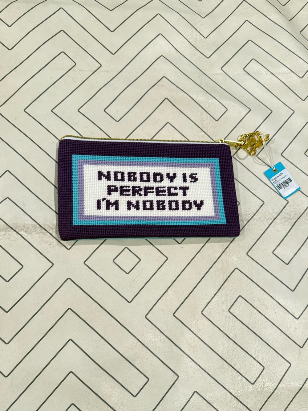 NWT Magpies Nobody is Perfect, I'm Nobody Needlepoint Pouch